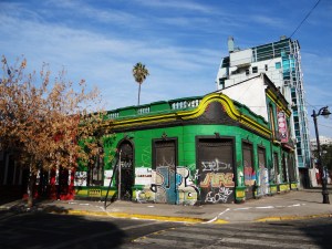 The buildings are also painted bright colours