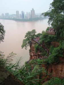 The stairway leading down to the feet of the Buddha