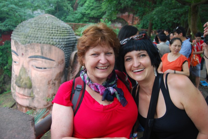 Mom and I in front of the Leshan Giant Buddha