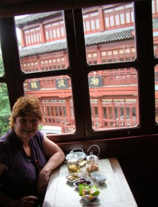 Our comfy booth overlooking the lake