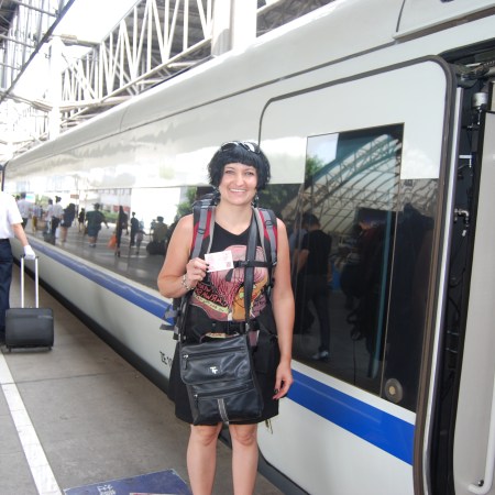 Boarding our speed train from Chongqing to Chengdu