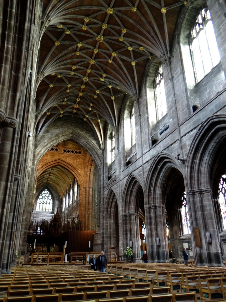 The building of the nave, begun in 1323, was halted by plague and completed 150 years later.