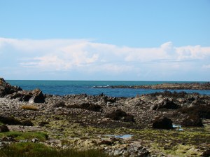 Walking along the rocky coastline of Wales
