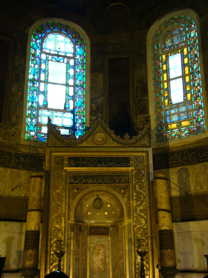 The mihrab located in the apse where the altar used to stand, pointing towards Mecca