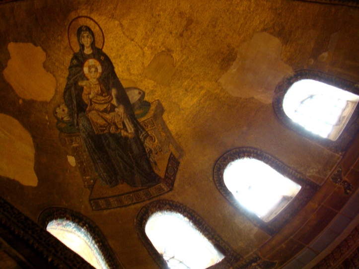 Looking up from this area there is a splendid apse mosaic depicting the Virgin and Child.
