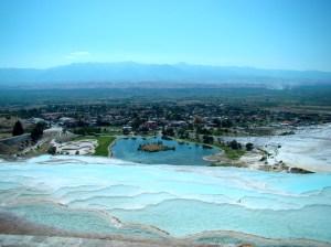 Pamukkale with its sparkling white castle -like cascades