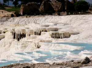 Pamukkale with its sparkling white castle -like cascades