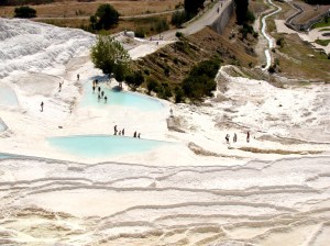 Pamukkale with its sparkling white castle -like cascades