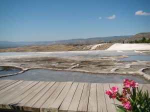 Pamukkale with its sparkling white castle -like cascades