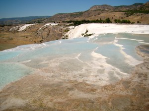 Pamukkale with its sparkling white castle -like cascades