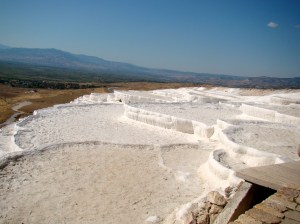 Pamukkale with its sparkling white castle -like cascades