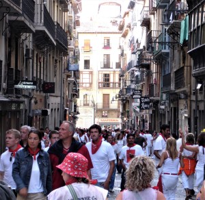 Running of the bulls in Pamplona, Spain