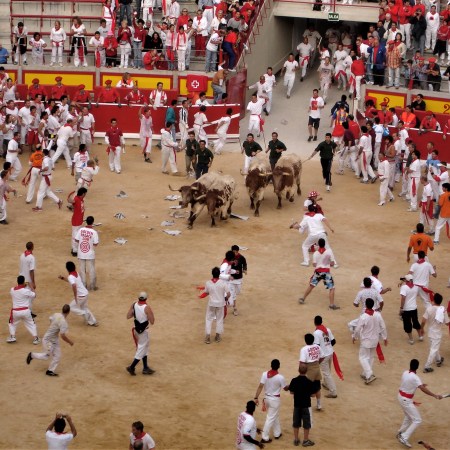 Running of the bulls in Pamplona, Spain