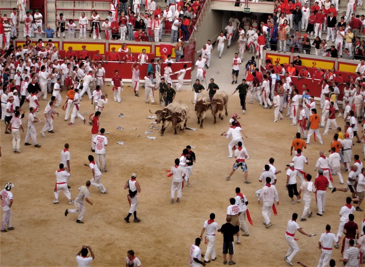Running of the bulls in Pamplona, Spain