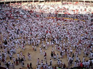 Running of the bulls in Pamplona, Spain