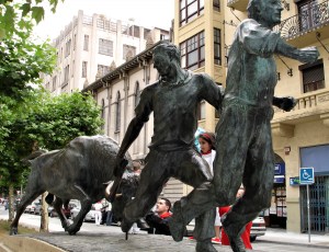 Running of the bulls in Pamplona, Spain